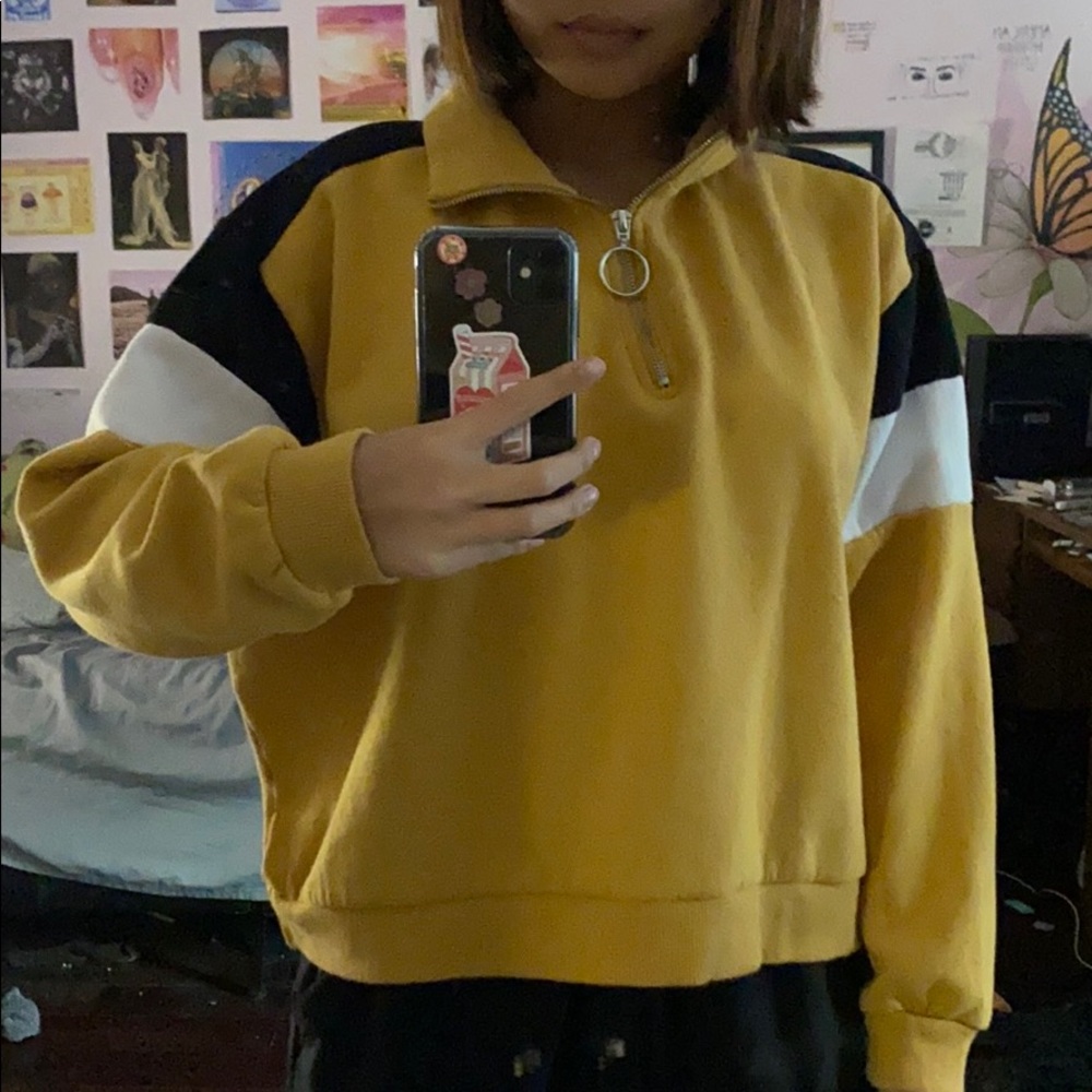 sweater yellow mustard black white cute simple